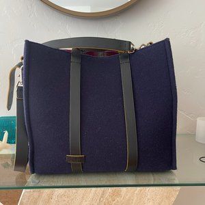 Fendi Felt Tote bag, Navy Blue with Red Stripe detail on inside.